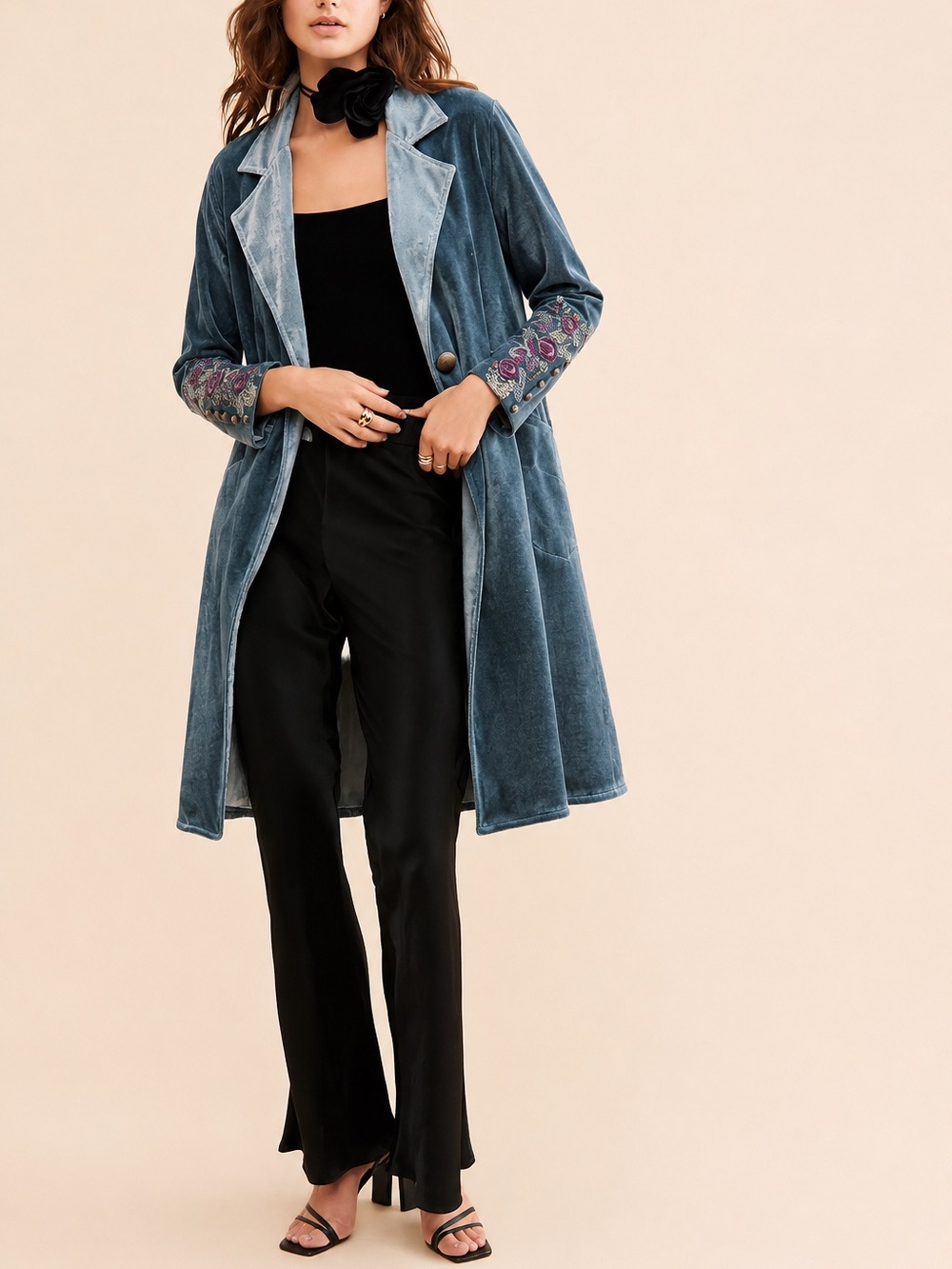 NWT Soft Surroundings Heart of Autumn Embroidered Velvet Jacket Size L